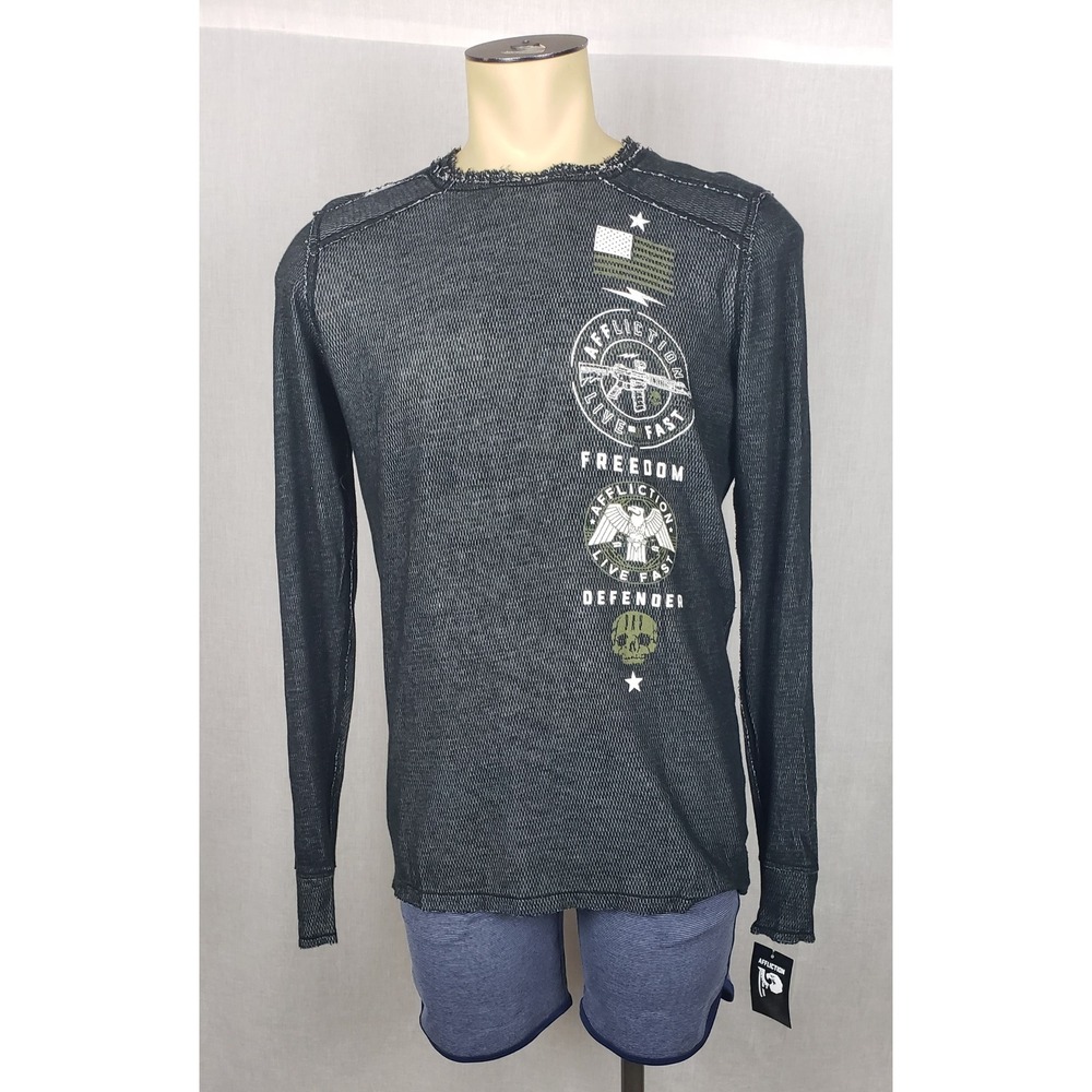 Affliction‎ Men's Black White Thermal Shirt Graphic M Logo Casual Military
